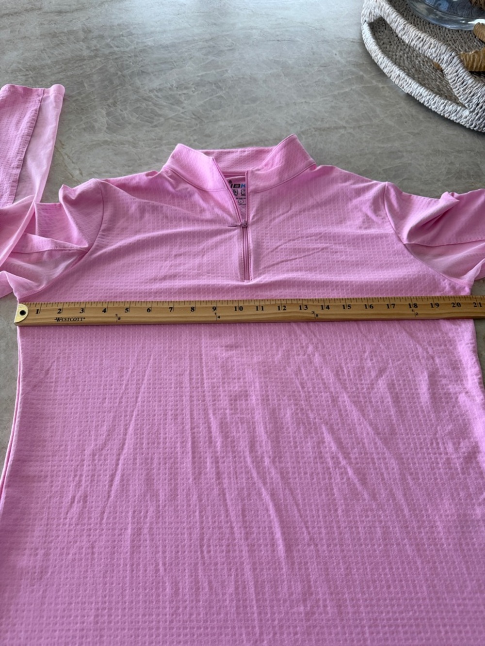 IBKUL Womens Mesh Long Sleeve Mock Neck 1/4 Zip Top Pink Nylon Icefil Large - Picture 3 of 6
